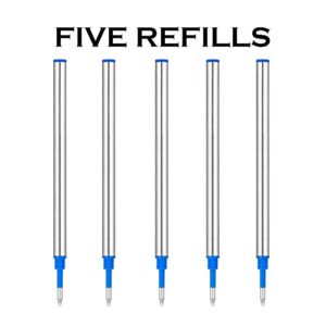 HeTaoCat Gel Rollerball Pen Refills, Roller Ball Fine Point 0.5mm, Black Ink Refill Pack of 5 - Replaceable Ballpoint Pen Refills Medium Point (Blue)