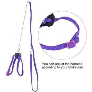 Birds Harness, 1.2M Purple Pet Bird Harness and Leash Adjustable Small Birds Harness Leash Adjustable Training Design Anti Bite Birds Belt Outdoor Flying Training Rope