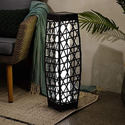 Grand patio Outdoor Solar-Powered Woven Resin Wicker Floor Lamp for Deck, Garden, Lawn, Driveway, Pool, Porch- Medium Cindy, Silver Gray