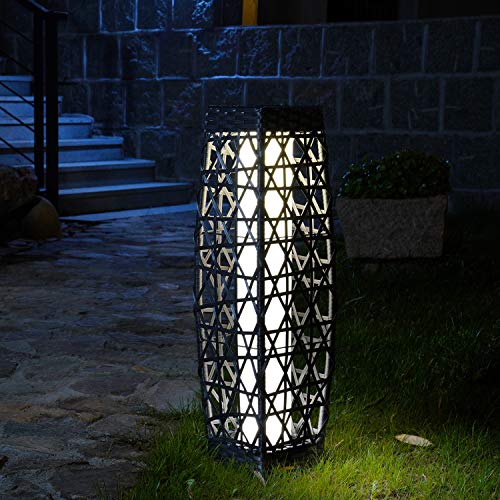 Grand patio Outdoor Solar-Powered Woven Resin Wicker Floor Lamp for Deck, Garden, Lawn, Driveway, Pool, Porch- Medium Cindy, Silver Gray