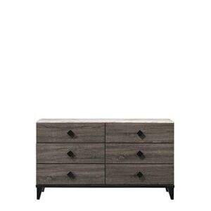 Acme Furniture 6 Drawers Wood Dresser with Faux Marble Top, Rustic Gray Oak/Black