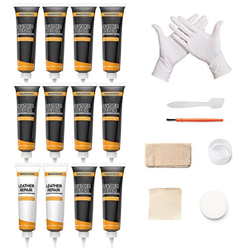 NADAMOO Leather Repair Kit for Couches, Vinyl Repair Kit for Furniture, Car Seats, Sofa, Belt, Shoes, Boat - Scratch Filler Leather Care DIY Leather Fix Kit Repairs Tears Burn Holes - Black