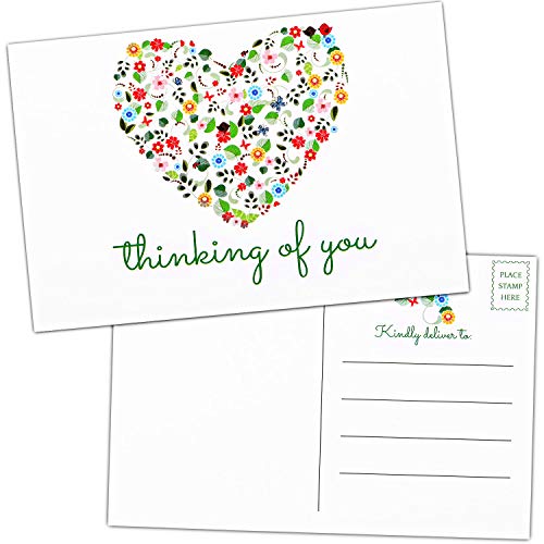 Outus 50 Pieces Thinking of You Postcards Bulk Blank Greeting Cards Floral Missing You Greeting Cards for Friendship Love Encouragement and Support