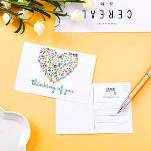 Outus 50 Pieces Thinking of You Postcards Bulk Blank Greeting Cards Floral Missing You Greeting Cards for Friendship Love Encouragement and Support