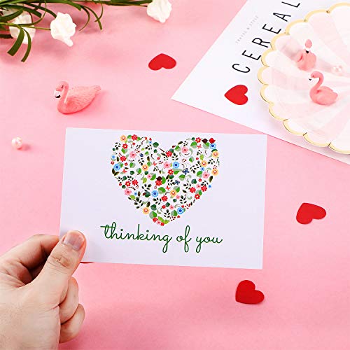 Outus 50 Pieces Thinking of You Postcards Bulk Blank Greeting Cards Floral Missing You Greeting Cards for Friendship Love Encouragement and Support