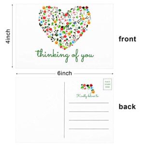 Outus 50 Pieces Thinking of You Postcards Bulk Blank Greeting Cards Floral Missing You Greeting Cards for Friendship Love Encouragement and Support