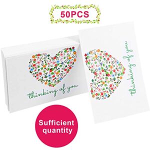 Outus 50 Pieces Thinking of You Postcards Bulk Blank Greeting Cards Floral Missing You Greeting Cards for Friendship Love Encouragement and Support