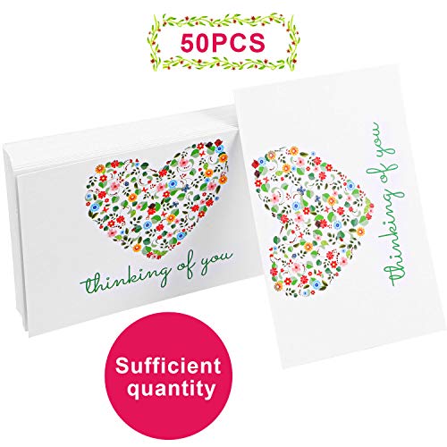 Outus 50 Pieces Thinking of You Postcards Bulk Blank Greeting Cards Floral Missing You Greeting Cards for Friendship Love Encouragement and Support