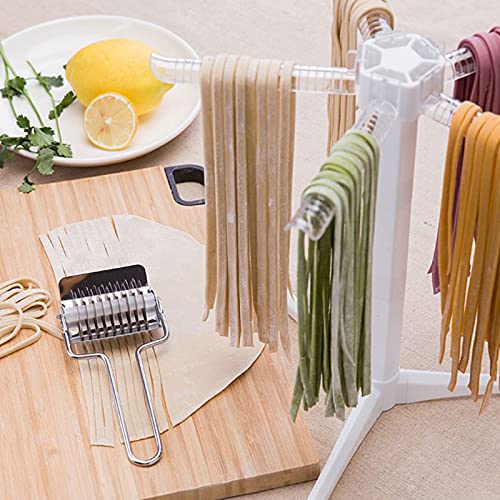 Pasta Drying Rack with 10 Bar Handles, Collapsible Household Noodle Dryer Rack Hanger (6 Bars, White)