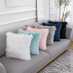 WLNUI Set of 2 Pink Fluffy Pillow Covers New Luxury Series Merino Style Blush Faux Fur Decorative Throw Pillow Covers Square Fuzzy Cushion Case 18x18 Inch