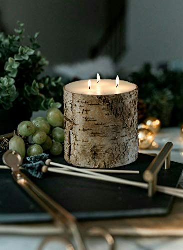 Serene Spaces Living Birch Bark Candle – Pillar Style Candle Brings Nature Indoors, Ideal for Weddings, Parties, Events, Restaurants, Home Decor, 6" in Diameter & 6" Tall