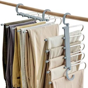 SOSOPIN 2 Pack Pants Hangers Space Saving Non-Slip Clothes Organizer 5 Layered Pants Rack for Scarf Jeans (Grey, 6 Pcs)