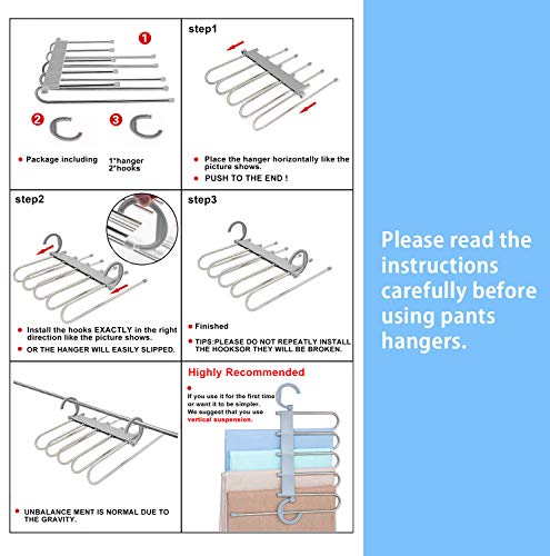 SOSOPIN 2 Pack Pants Hangers Space Saving Non-Slip Clothes Organizer 5 Layered Pants Rack for Scarf Jeans (Grey, 6 Pcs)