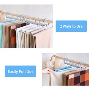 SOSOPIN 2 Pack Pants Hangers Space Saving Non-Slip Clothes Organizer 5 Layered Pants Rack for Scarf Jeans (Grey, 6 Pcs)