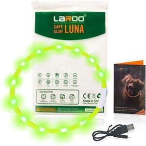 LaRoo LED Light Up Dog Collar, Cutable Silicon USB Rechargeable Glow Light Collar for All Dogs, Waterproof 3-Modes Flashing Dog Collar for Dark Outdoor Training Playing (27.5 inch/70cm)