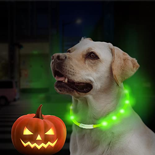 LaRoo LED Light Up Dog Collar, Cutable Silicon USB Rechargeable Glow Light Collar for All Dogs, Waterproof 3-Modes Flashing Dog Collar for Dark Outdoor Training Playing (27.5 inch/70cm)