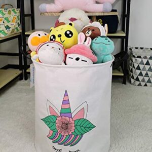 LANGYASHAN Laundry Basket Canvas Fabric Collapsible Organizer Basket for Storage Bin Toy Bins Gift Baskets Bedroom Clothes Children Nursery Hamper (Leaf Unicorn)