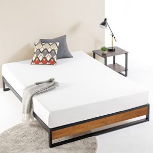 zinus good design award winner suzanne 10 inch bamboo and metal platforma bed frame / no box spring needed / wood slat support, chestnut brown, queen