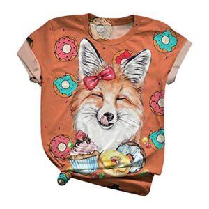 women's short sleeve t-shirt animal printed o-neck loose t-shirt blouse graphic tee tops s-3xl