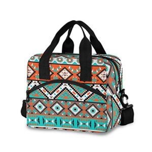 moudou aztec geometric lunch bag reusable insulated cooler lunch tote bag with adjustable shoulder strap for office work school picnic travel