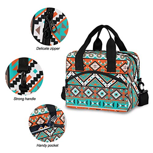 Moudou Aztec Geometric Lunch Bag Reusable Insulated Cooler Lunch Tote Bag with Adjustable Shoulder Strap for Office Work School Picnic Travel