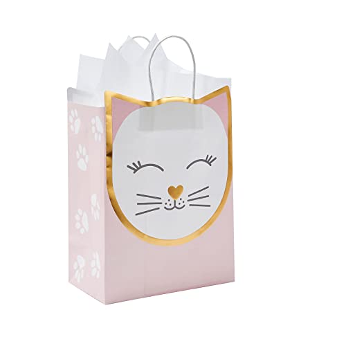 Sparkle and Bash 15 Pack Cat Gift Bags for Birthday Party Favors w/ 20 Sheets of Tissue Paper (8 x 10 x 4.7 in)