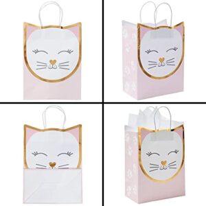 Sparkle and Bash 15 Pack Cat Gift Bags for Birthday Party Favors w/ 20 Sheets of Tissue Paper (8 x 10 x 4.7 in)
