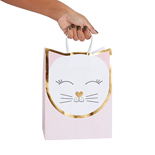 Sparkle and Bash 15 Pack Cat Gift Bags for Birthday Party Favors w/ 20 Sheets of Tissue Paper (8 x 10 x 4.7 in)