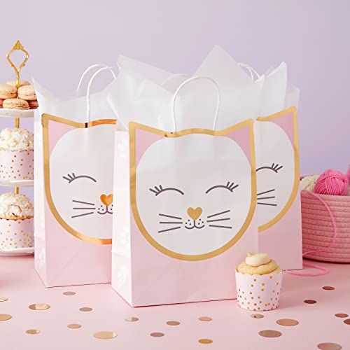 Sparkle and Bash 15 Pack Cat Gift Bags for Birthday Party Favors w/ 20 Sheets of Tissue Paper (8 x 10 x 4.7 in)