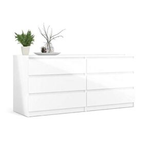 levan home engineered wood 6 drawer double bedroom dresser in white high gloss