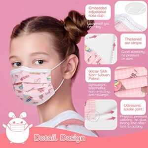 Wudida 50PCS Kids Cute Face Mask Ages 5-12 Children Breathable 3Ply Elastic Earloop Disposable Face Masks with Cartoon Print. Perfect for Girls.