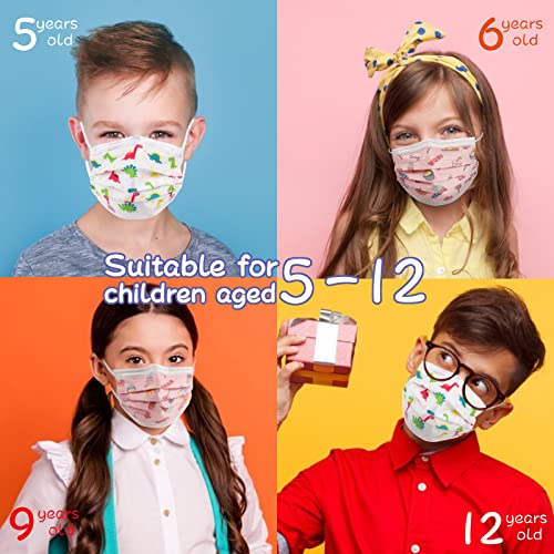 Wudida 50PCS Kids Cute Face Mask Ages 5-12 Children Breathable 3Ply Elastic Earloop Disposable Face Masks with Cartoon Print. Perfect for Girls.