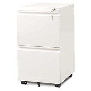 devaise 2-drawer mobile file cabinet with lock, commercial vertical cabinet, white