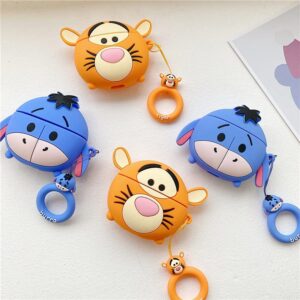 Cute AirPod Case Cover for Apple AirPods 1 2 with Loop Soft Silicone Winnie The Pooh Tigger Orange Tiger 3D Cartoon Cute Lovely Chic Adorable Kids Girls Boys Son Daughter