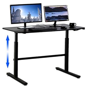 standing desk height adjustable stand up desk converter for laptop dual monitors 47 inches large desktop sit to stand desk with sturdy frame, ergonomic home office computer workstation, black