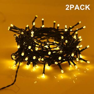 Solar String Lights Christmas Lights 100-LED 39ft 8-Lighting Modes, Waterproof, Fairy Lights for Garden, Patio, Fence, Holiday, Party, Balcony Decorations (2 Pack, Warm White)