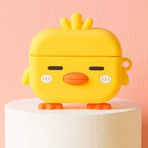 luvi for airpods pro case cute cartoon lovely duck chicken soft rubber silicone flexible 3d cover with hand strap support wireless charging luxury fashion skin for airpods pro 2019 yellow