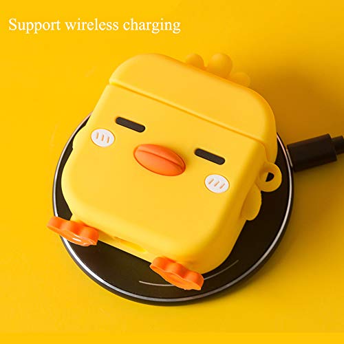 LUVI for AirPods Pro Case Cute Cartoon Lovely Duck Chicken Soft Rubber Silicone Flexible 3D Cover with Hand Strap Support Wireless Charging Luxury Fashion Skin for AirPods Pro 2019 Yellow