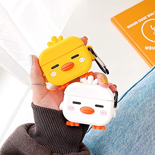 LUVI for AirPods Pro Case Cute Cartoon Lovely Duck Chicken Soft Rubber Silicone Flexible 3D Cover with Hand Strap Support Wireless Charging Luxury Fashion Skin for AirPods Pro 2019 Yellow