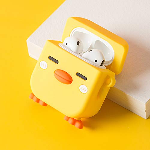 LUVI for AirPods Pro Case Cute Cartoon Lovely Duck Chicken Soft Rubber Silicone Flexible 3D Cover with Hand Strap Support Wireless Charging Luxury Fashion Skin for AirPods Pro 2019 Yellow