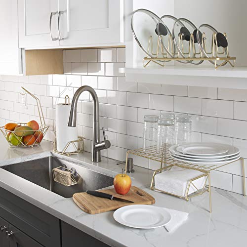 Kitchen Details Medium Helper Shelf | Cabinet & Countertop Organization | Plates & Dinnerware | Glasses | Maximize Space | Free Standing | Satin Gold