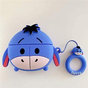 soft silicone blue eeyore donkey cover with ring strap for apple airpods pro/pro 2 winnie the pooh 3d disney cartoon anime cute lovely adorable kids girls boys
