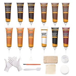 nadamoo leather repair kit for couches, vinyl repair kit for furniture, car seats, sofa, belt, shoes, boat - scratch filler leather care diy leather fix kit repairs tears burn holes - brown tone