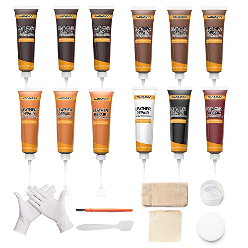 NADAMOO Leather Repair Kit for Couches, Vinyl Repair Kit for Furniture, Car Seats, Sofa, Belt, Shoes, Boat - Scratch Filler Leather Care DIY Leather Fix Kit Repairs Tears Burn Holes - Brown Tone