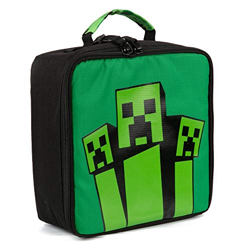 JINX Minecraft Creeper Fatigue Insulated Kids School Lunch Box, Green, 8.5" x 8.5" x 4"