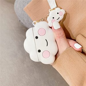 Cute AirPod Pro Case Cloud Cover for Apple AirPods 2019 with Clip Keychain Wristlet Soft Silicone White Color 3D Cartoon Fresh Summer Cute Lovely Chic Adorable Kids Girls Boys Son Daughter