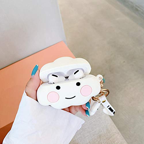 Cute AirPod Pro Case Cloud Cover for Apple AirPods 2019 with Clip Keychain Wristlet Soft Silicone White Color 3D Cartoon Fresh Summer Cute Lovely Chic Adorable Kids Girls Boys Son Daughter