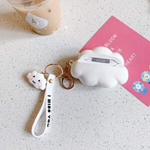 Cute AirPod Pro Case Cloud Cover for Apple AirPods 2019 with Clip Keychain Wristlet Soft Silicone White Color 3D Cartoon Fresh Summer Cute Lovely Chic Adorable Kids Girls Boys Son Daughter