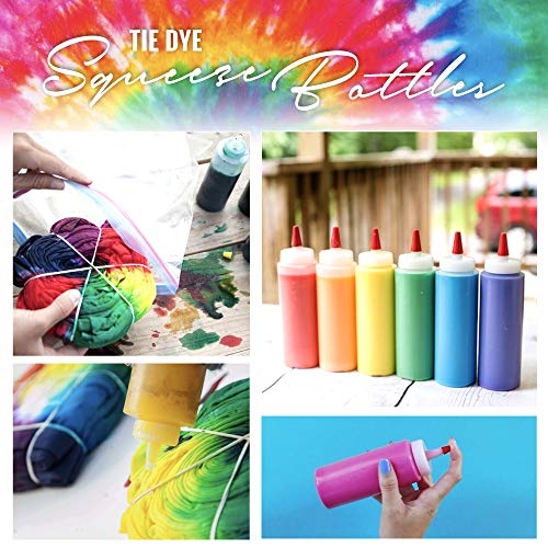 Pixiss Tie Dye Squeeze Bottles (8-Ounce) 6-Pack and Funnel for Creative Tie Dying Accessory Kit