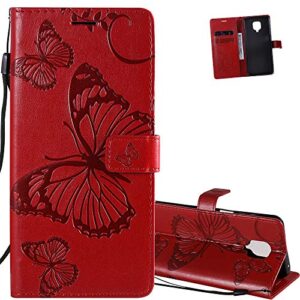 emaxeler redmi note 9 pro case shockproof pu leather retro butterfly embossed wallet flip case magnetic stand with card slot folio cover for xiaomi redmi note 9 pro butterfly red kt
